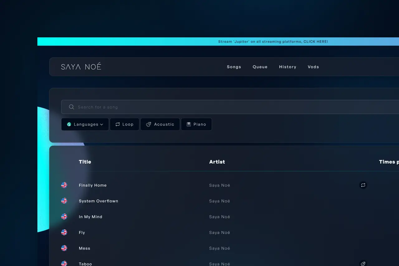 Miniature site web projet Saya Noé songlist