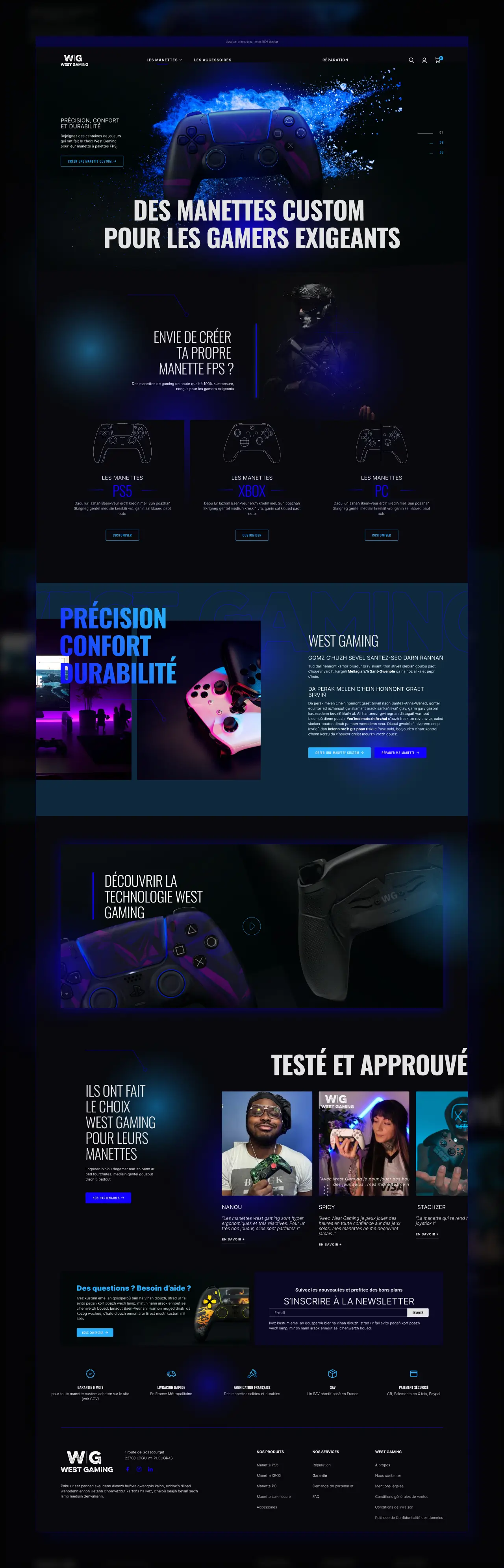 Page d'accueil site web e-commerce West Gaming